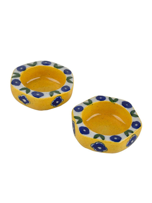Blue Pottery T-Light Holder Set Of 2 Pcs.